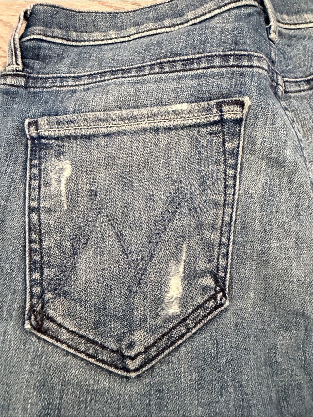 MOTHER Distressed High-Rise Straight Crop Jeans in Medium Blue Wash - Picture 7 of 16